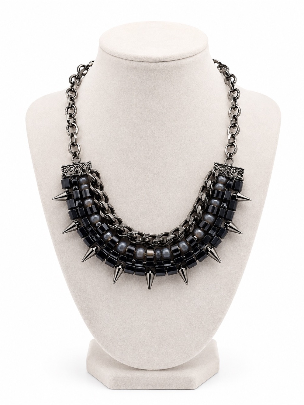 Edgy Black Multi-Strand Spike Necklace